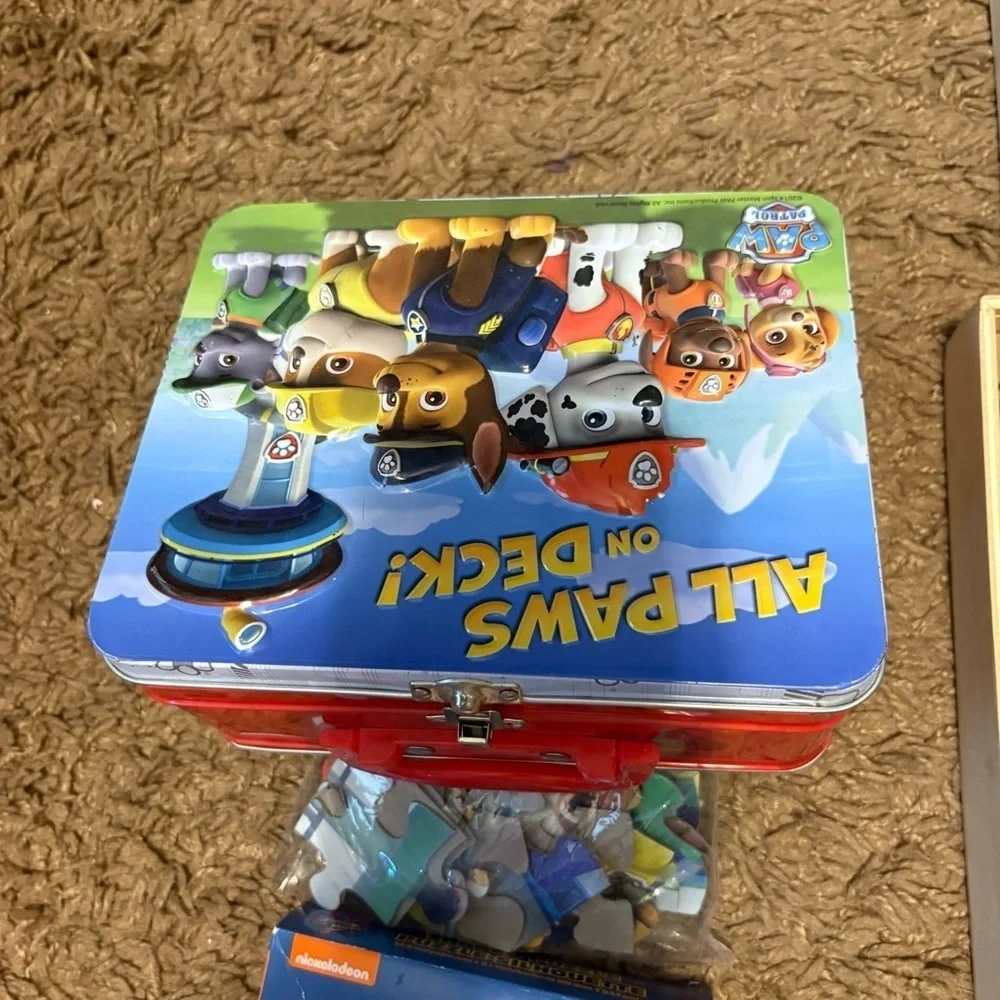 Paw Patrol Colorful Puzzle Set Bundle with Tin & Wooden Box Lot Metal